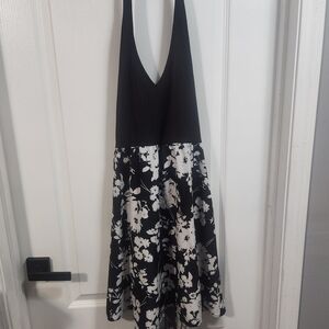 SHEIN Black and White Backless Floral Dress